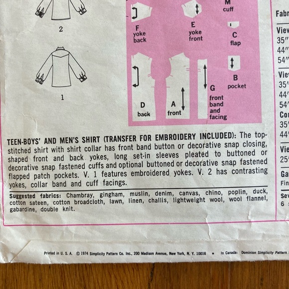 Vintage 1970s Men’s Simplicity Western Shirt Pattern Sizes 38 and 40 - Picture 6 of 7